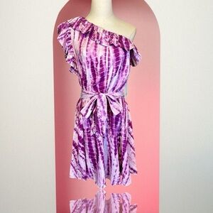 NWT LINI ‘Remi’ Ruffled Tie Dye Mini Dress in “Lavender & White” Size Small